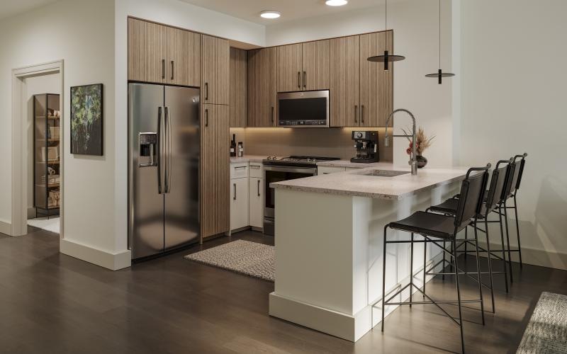 a kitchen with a large island