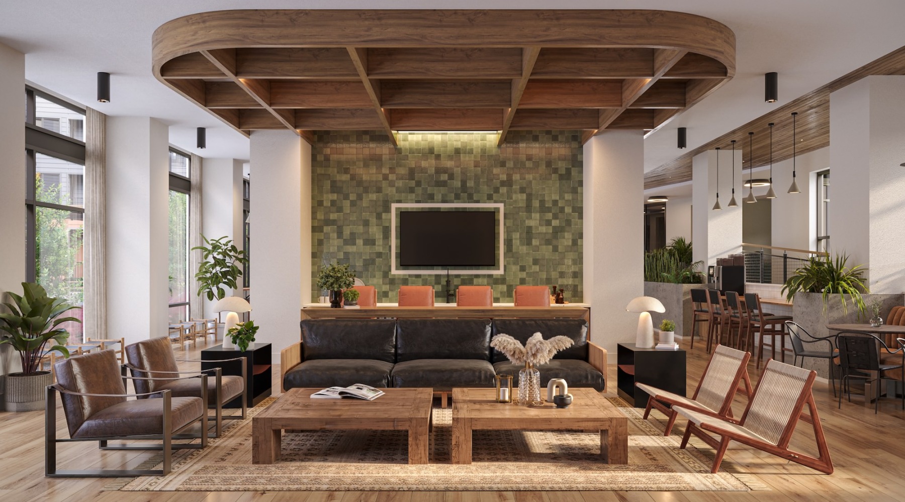 a spacious clubroom with lounge seating