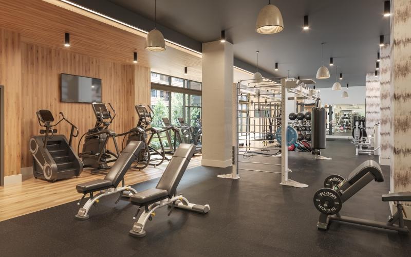 a gym with exercise equipment